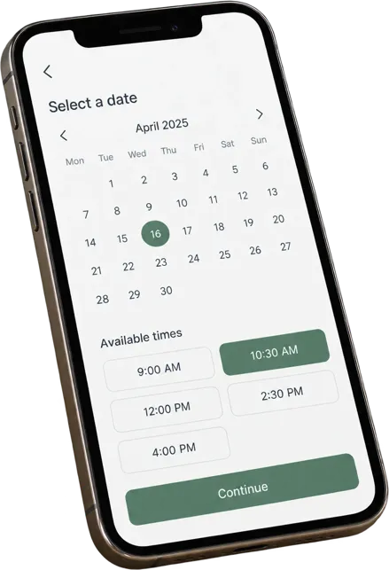 A phone showing a calendar to pick a consult date and time